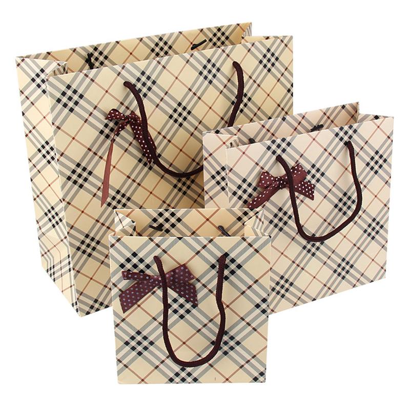 portable gift bag paper bag handbag gift packaging bag clothing bag flesh color plaid bag gift packaging