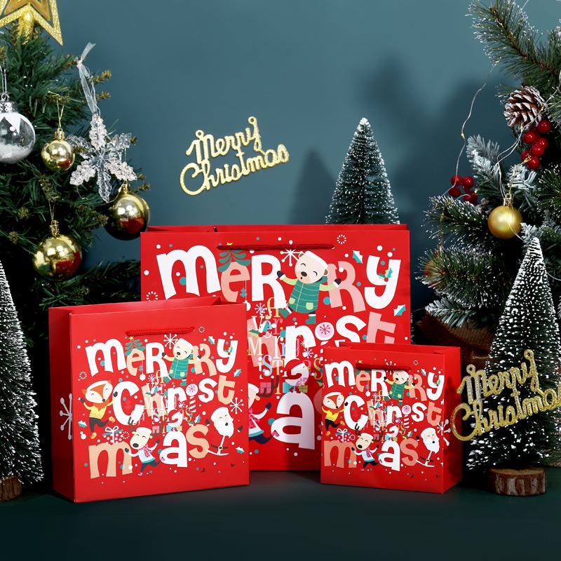 christmas gift bag handbag christmas eve apple packaging bag christmas gift bag red christmas paper bag in stock Specification drawing