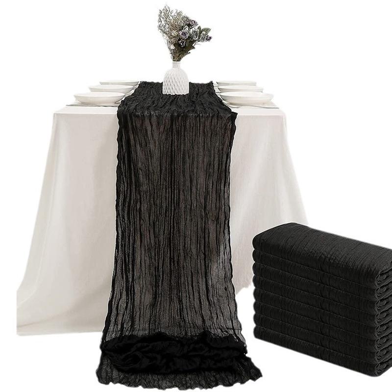 voile champray table runner gauze translucent twist table towel holiday party boho wedding tablecloth Item Picture