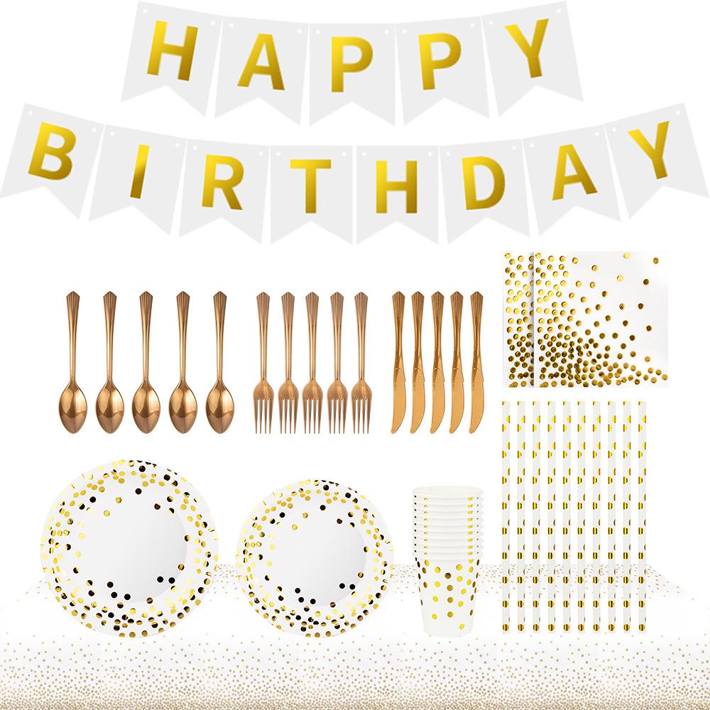 Fashion Simple Gold-Plated Dinner Plate Birthday Party Party Dinner Camping Disposable Tableware Set Venue Layout Supplies