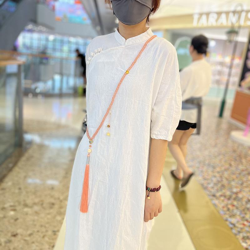 long suffix tassel two-purpose crossbody necklace ming han chinese clothing accessories ancient style safe longevity lock collar details Picture