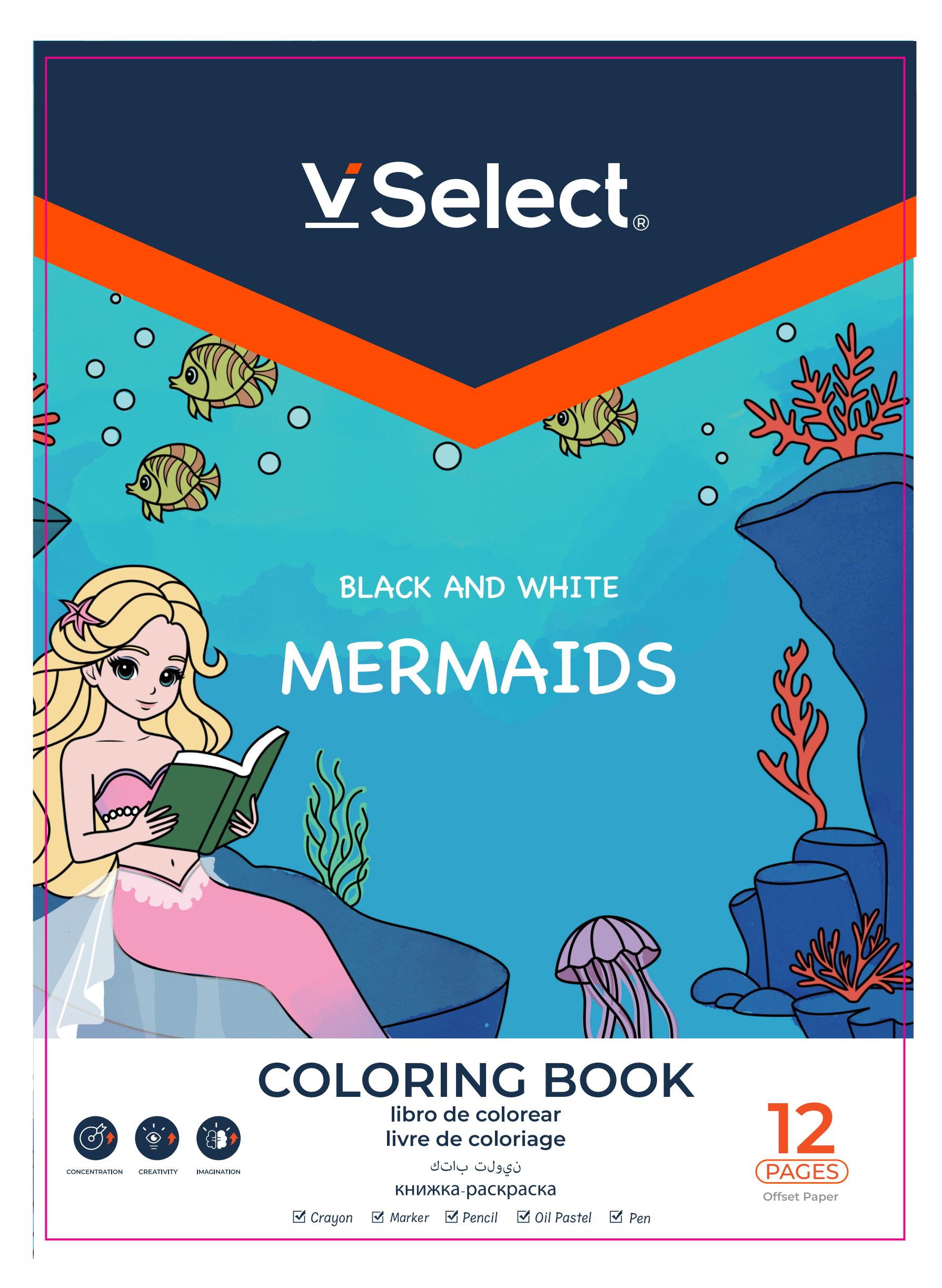 Black and white filling book, 12-page high-age mermaid for export, minimum order quantity one box