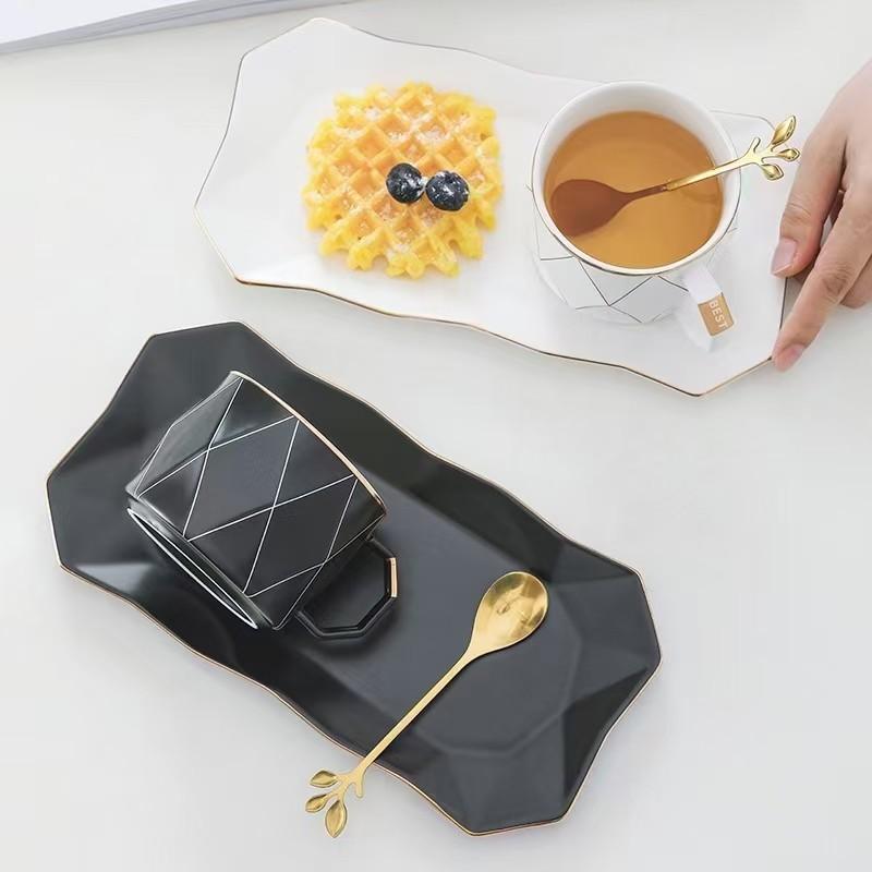Diamond Coffee Set Set Combination Nordic Style Tea Tray Light Luxury Tray Household Rectangular Creative Dinner Plate Exquisite