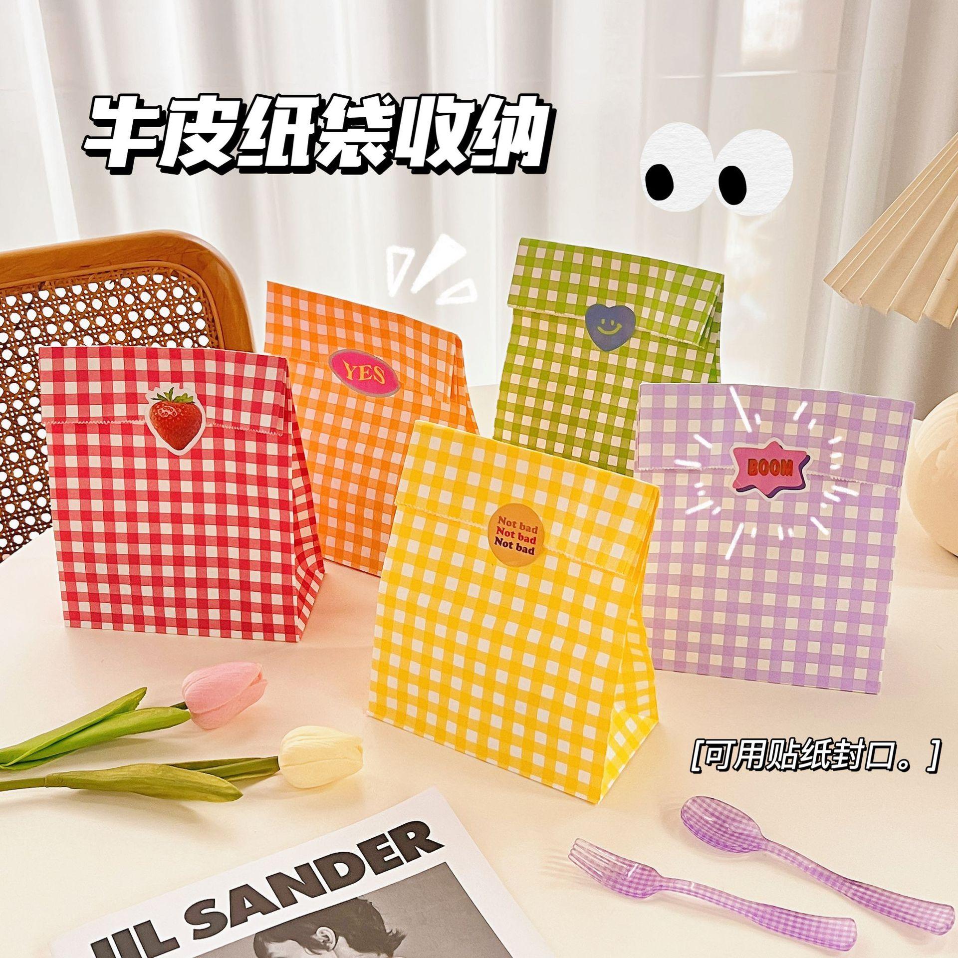ins korean style colorful plaid kraft paper bag gift packaging small gift paper bag cute storage organize the bag tide full figure