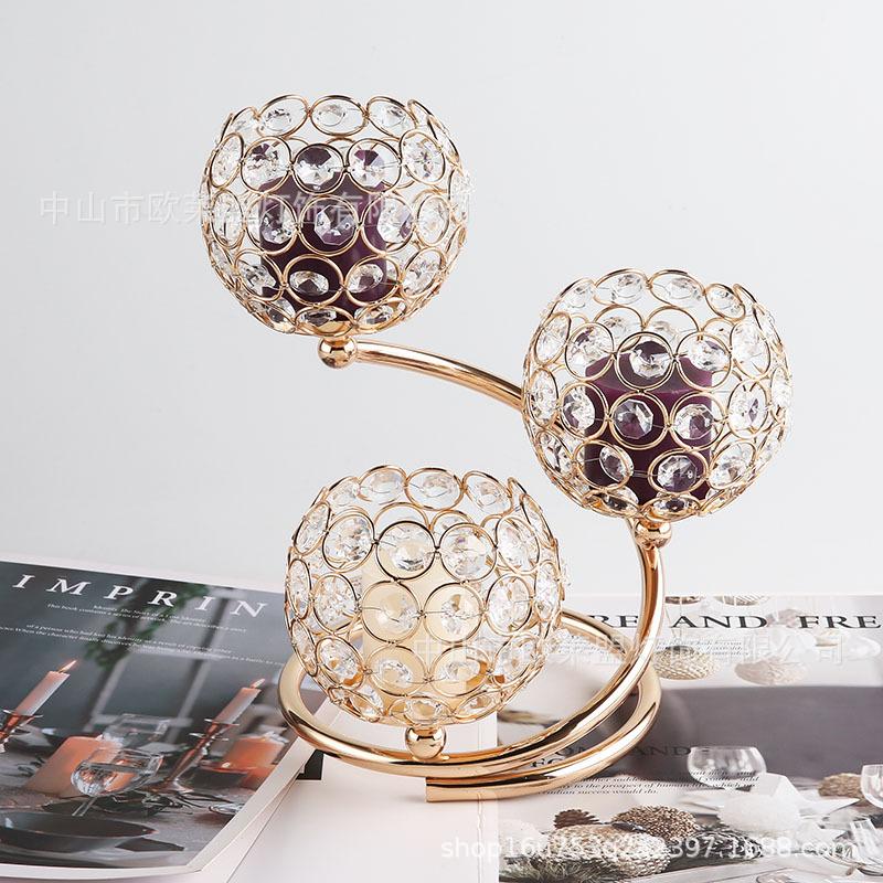cross-border amazon hot candlestick european style metal creativity candle holder wedding celebration decoration decoration iron crystal candlestick