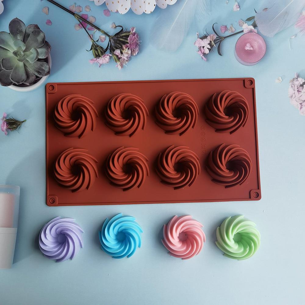 8-Piece Spiral Chocolate Cookie Cutter Cake Mold Ice Cream Candy Silicone Mold