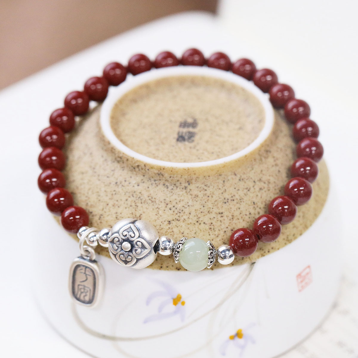原矿天然朱砂手链女复古气质设计足银柿柿如意手串