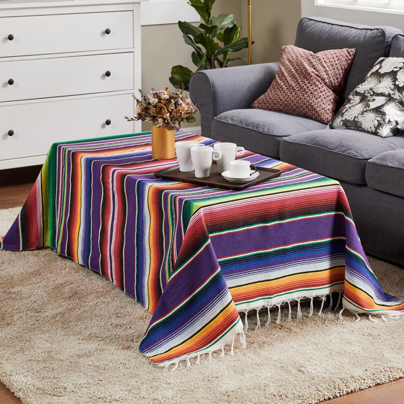 mexican table runner mexican blanket party tablecloth woven tablecloth tassel blanket mexican tablecloth color stripes blanket