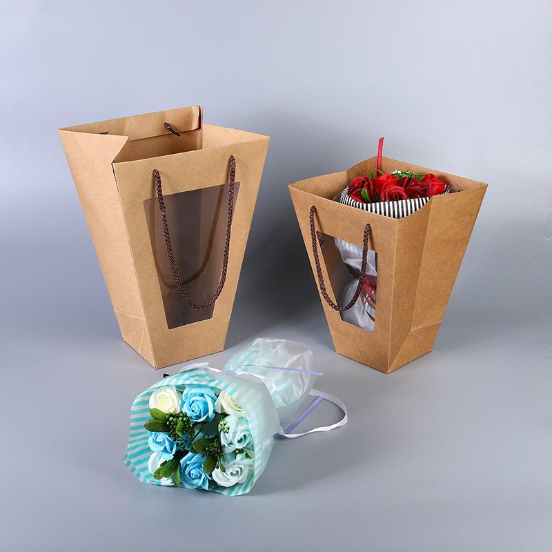 handbag new t-shaped flowers more than window bag bouquet packaging kraft paper bag floral packaging handbag Application Scenario