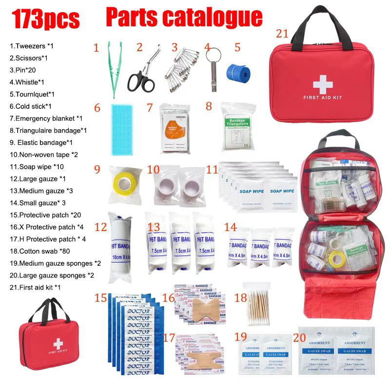 急救包/急救箱/含氯消毒液/急救包急救箱/创可贴白底实物图