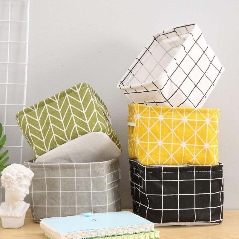 Foldable Desktop Storage Basket Storage Basket Cloth Storage Box Sundries Storage Box Storage Box Cotton Linen Storage Basket