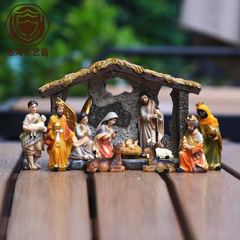 cross-border suppliers christmas manger group scene decoration gift box holiday christmas gift resin crafts