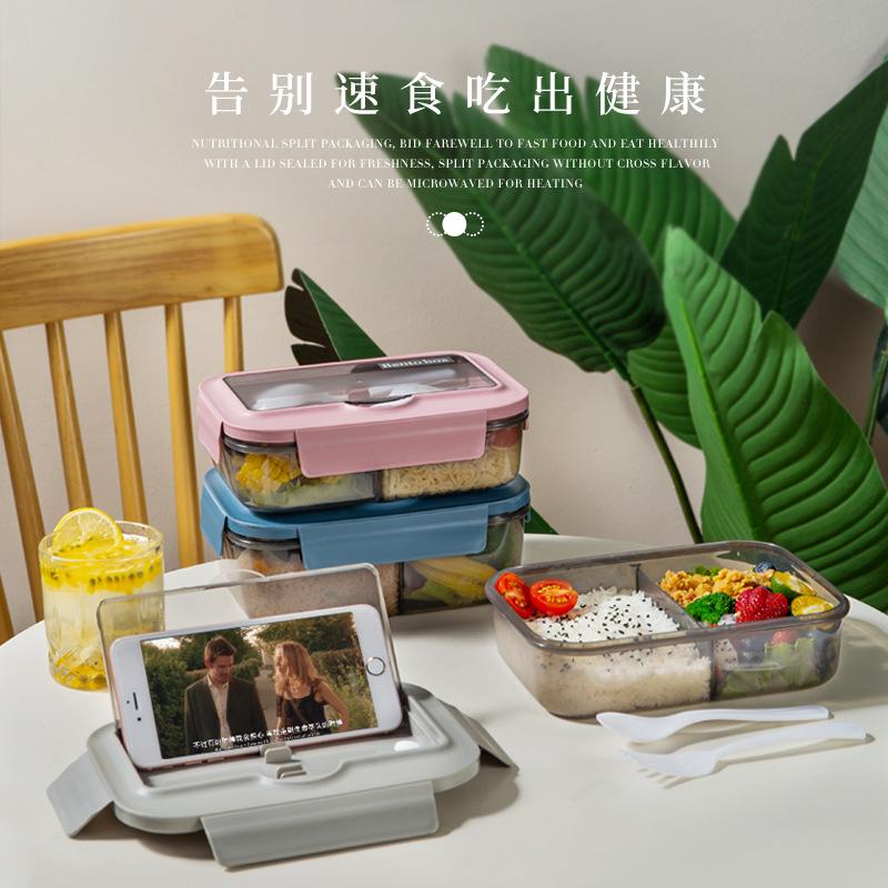 Divided Lunch Box Plastic Crisper Student Lunch Box Microwaveable Heating Adult Bento Box Grains Sealed Box Free Shipping