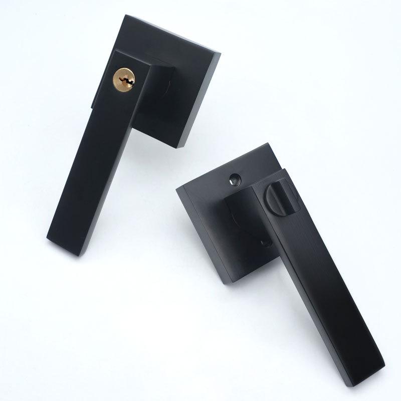american three-pole lock cross-border foreign trade supply indoor wooden door bathroom lock simple black spherical channel handle lock details Picture