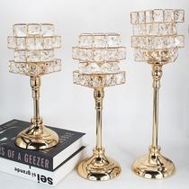 romantic candlelight dinner golden crystal candle holder ornaments modern table cube decoration european crystal candlestick