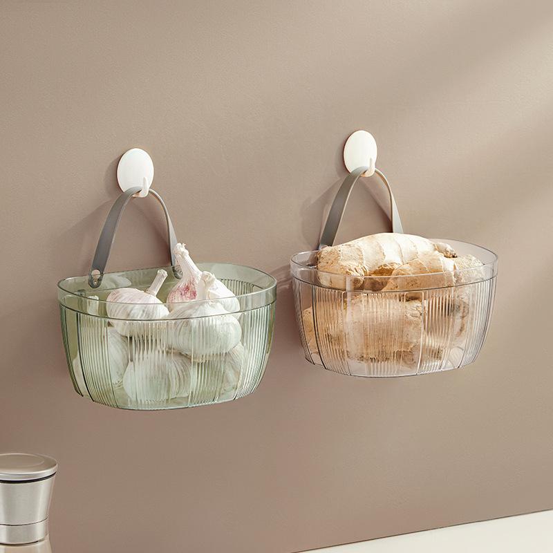 Ginger and Garlic Wall-Mounted Storage Basket with Adhesive Tape Kitchen Put Ginger and Garlic Storage Basket Ginger and Garlic Storage Box Hanging Vegetable Basket