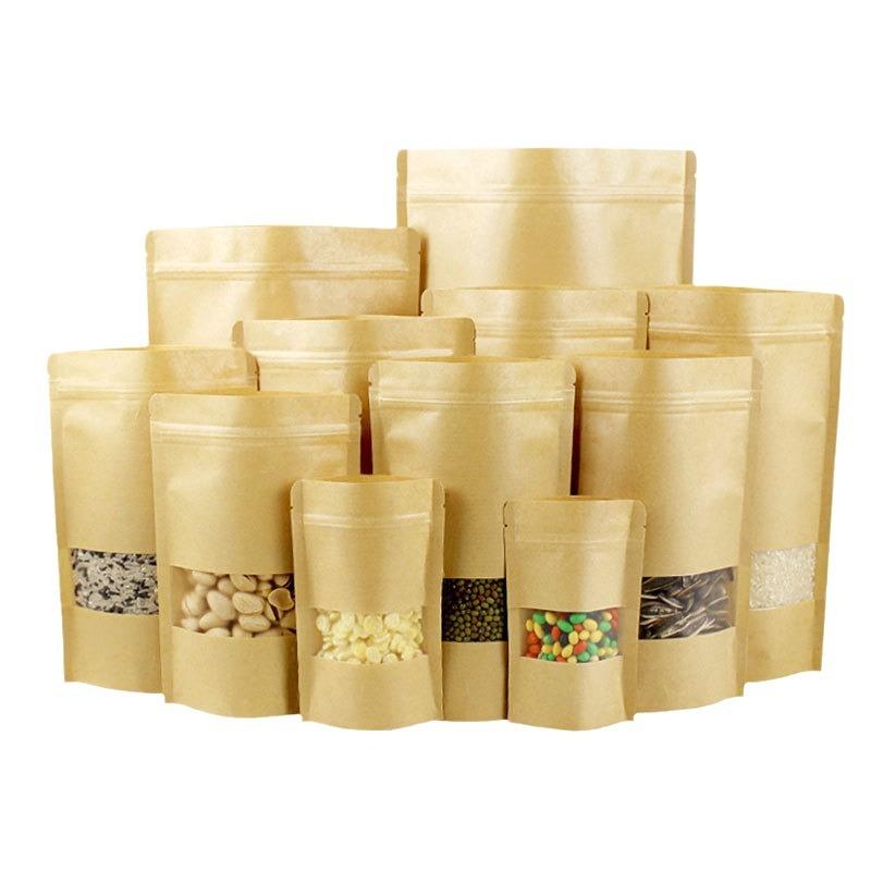 tea packing bag frosted kraft paper independent packaging and self-sealed bag dry fruits envelope bag window opening kraft paper bag grocery bag Item Picture