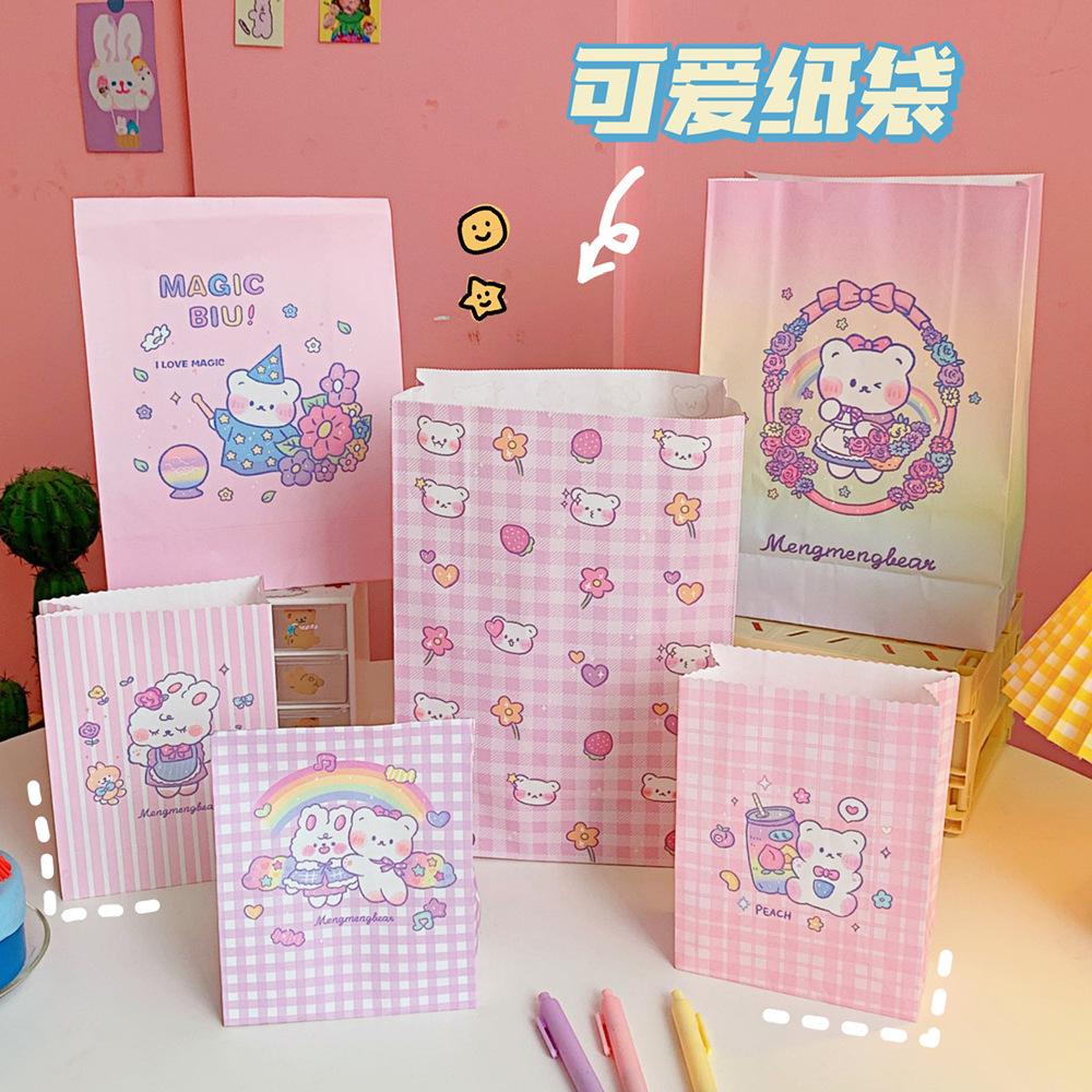 cute cartoon teenage girl creative gift gift bag soft and adorable bear plaid paper bag ins style exquisite packaging bag