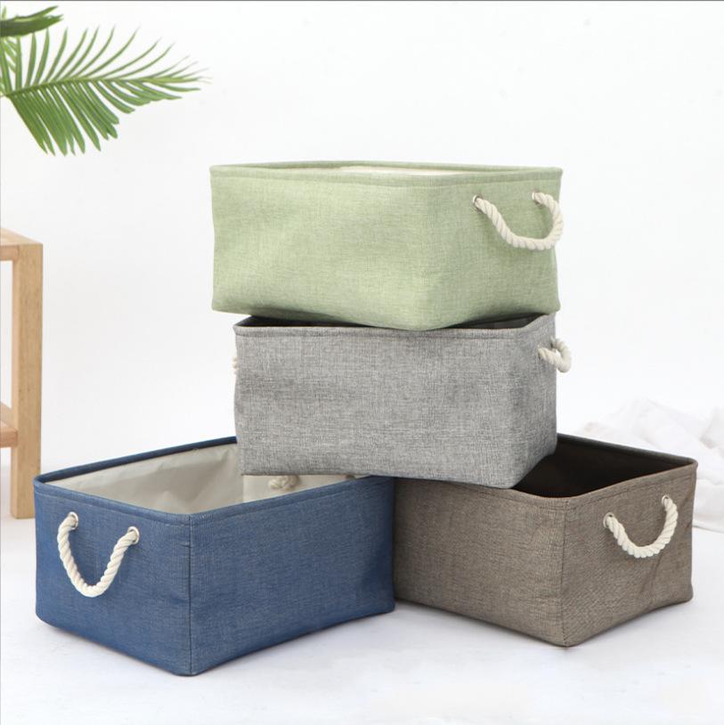 Cotton and Linen Fabric with Handle Storage Basket Foldable Desktop Cosmetics Sundries Linen Storage Basket Wholesale