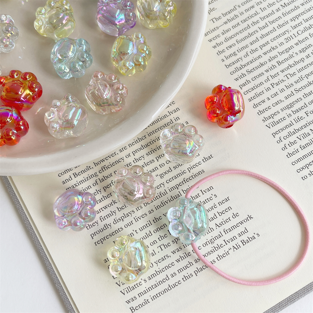 Chen Ming Acrylic high-transparency irion-color cat paw beads, straight hole scattered beads, DIY jewelry necklace, bracelet, pendant and accessories Specification image