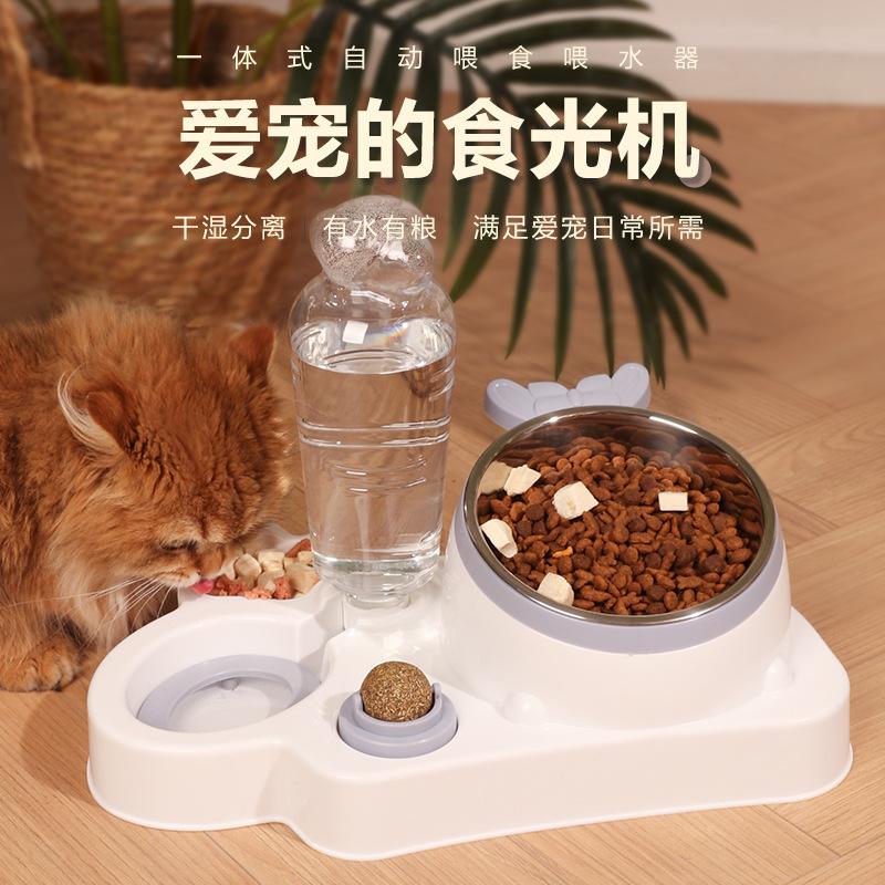 new cat automatic feeder water dispenser automatic water renewal wet and dry separation pet bowl rabbit bowl cat bowl wholesale