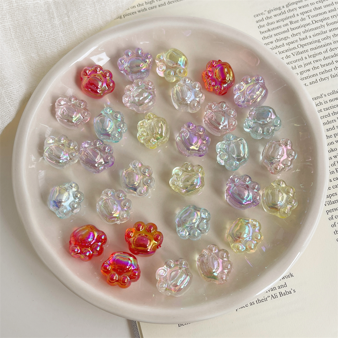 Chen Ming Acrylic high-transparency irion-color cat paw beads, straight hole scattered beads, DIY jewelry necklace, bracelet, pendant and accessories