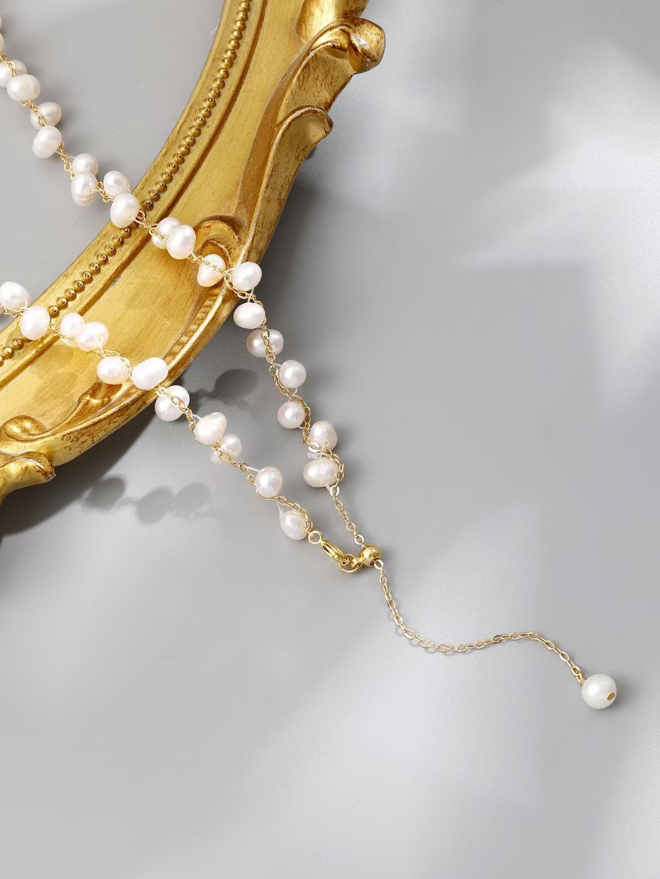 淡水珍珠手工编织项链网络爆款时尚款式手工绕线长度随意调节淡水珍珠项链