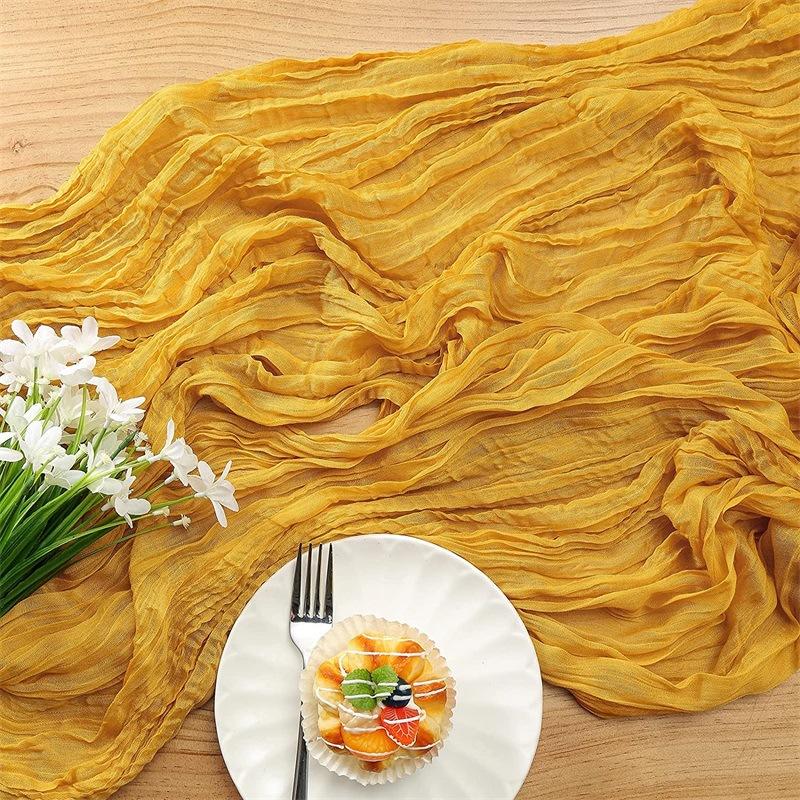 voile champray table runner gauze translucent twist table towel holiday party boho wedding tablecloth Application Scenario