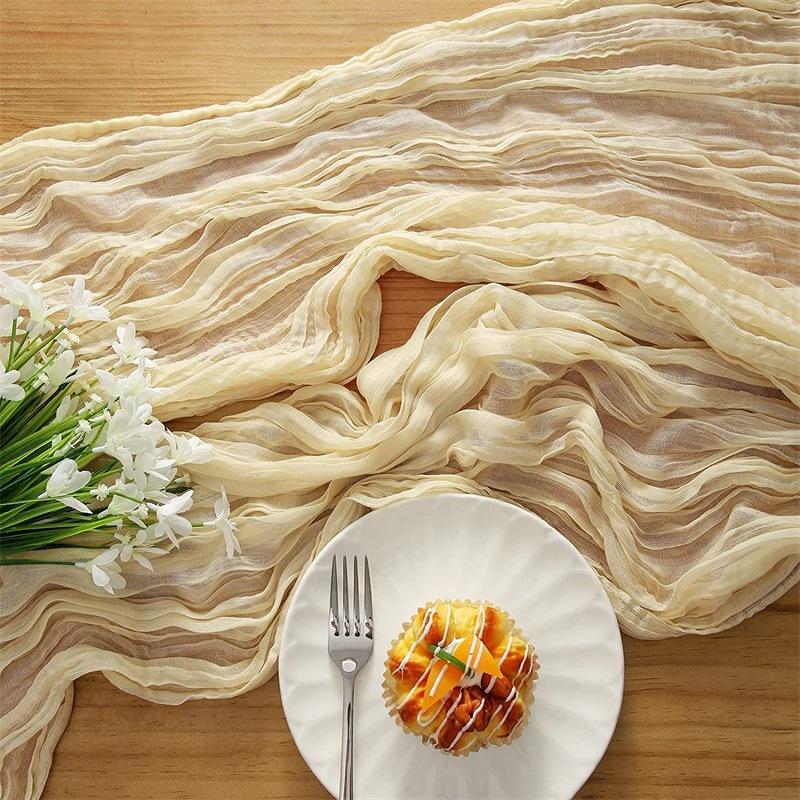 voile champray table runner gauze translucent twist table towel holiday party boho wedding tablecloth Specification drawing