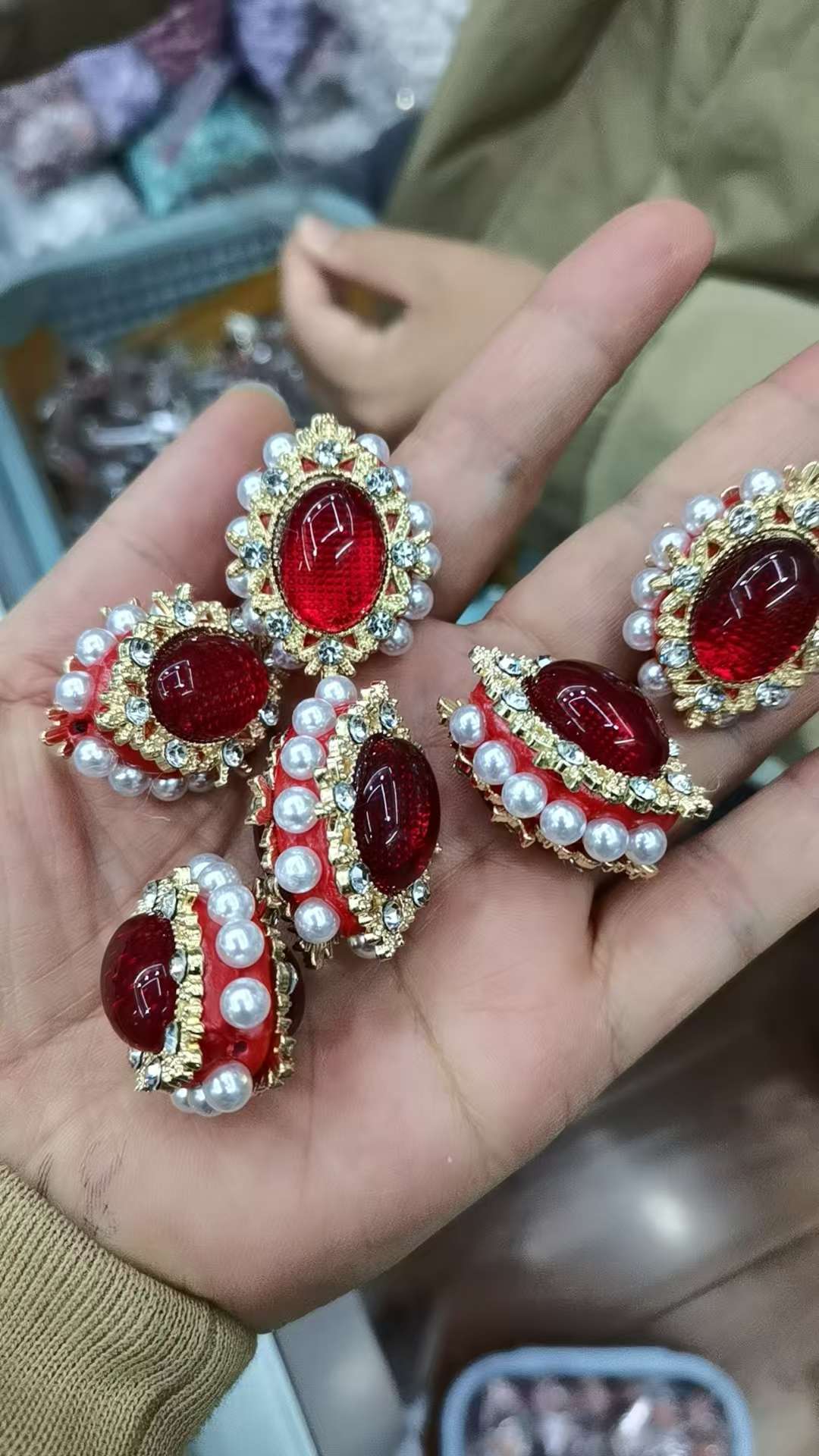 Sky Mirror (Elliptical Alloy Red Crystal Pearl Jewelry)