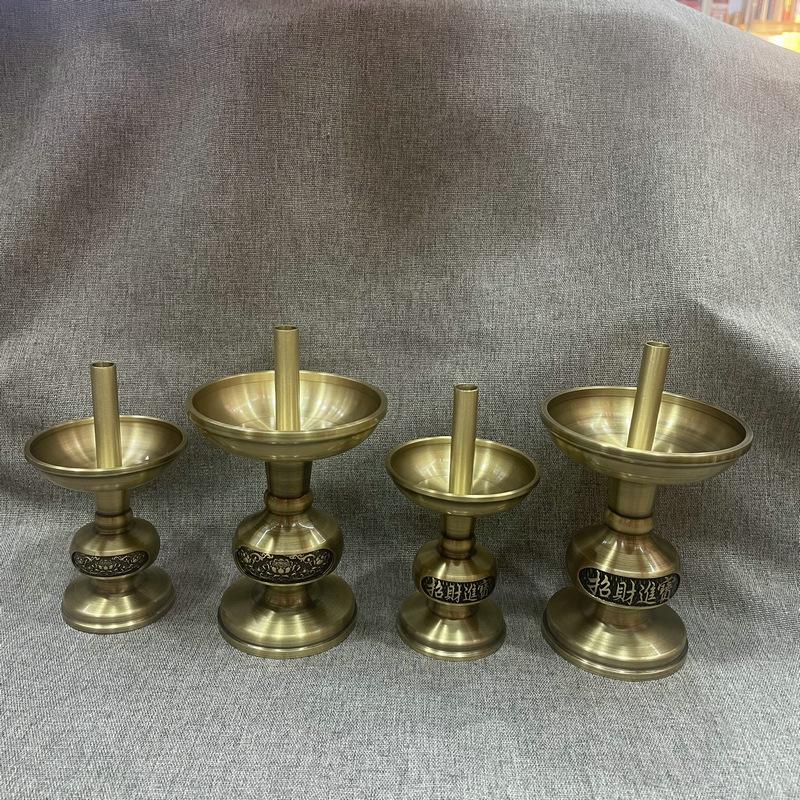 factory wholesale copper lucky material treasure lotus candlestick dual-use candle holder worship god offering home indoor decoration worship buddha
