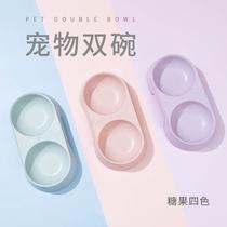bowl pet double bowl basin macaron candy color pet feeding pot export quality macaron color pet bowl