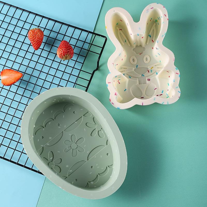 New Easter Dinosaur Egg Rabbit Baking Cake Plate Mold High Temperature Resistant DIY Tool Silicone Cake Mold Application Scenario