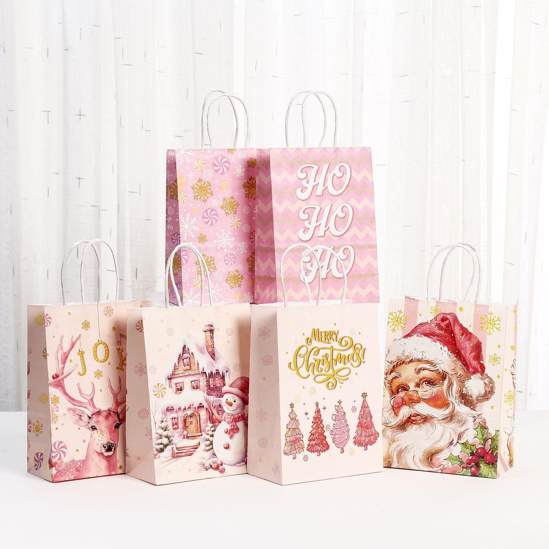 cross-border christmas handbag pink packaging bag shopping bag kraft paper bag party candy gift bag takeaway bag
