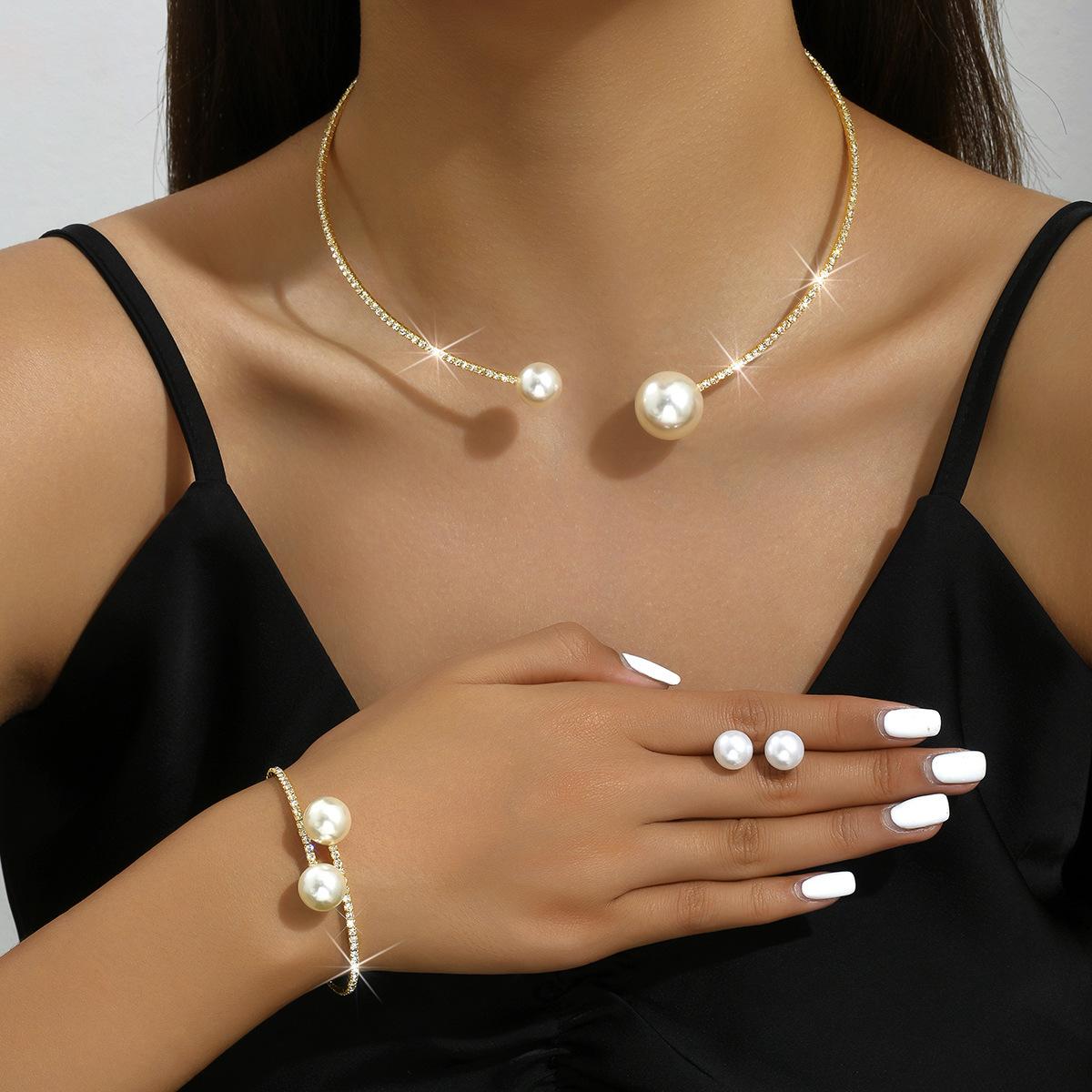 korean set necklace earring bracelet 3-piece bridal wedding party dress dinner wedding accessories chain set for women