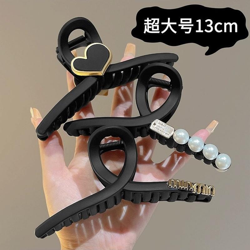 oversized black matte grip women's 2024 new updo shark clip barrettes back head hair claw headdress