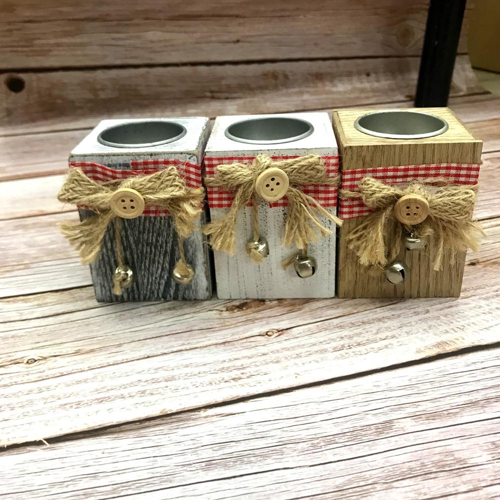 christmas candle holder home decoration wooden craftwork wooden distressed candlestick decoration gift holiday props