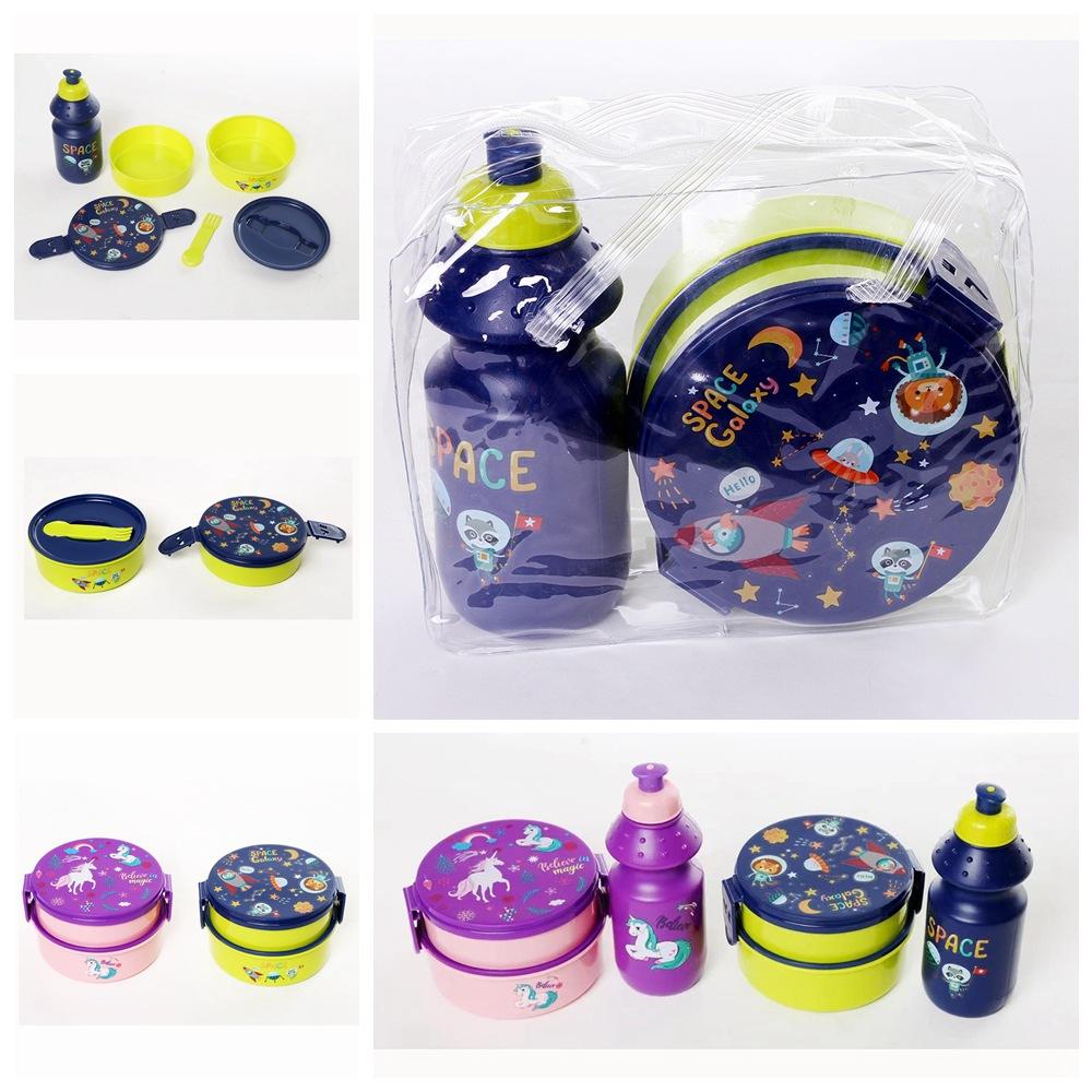 round lunch box kettle set double layer children student lunch box set bento box manufacturer