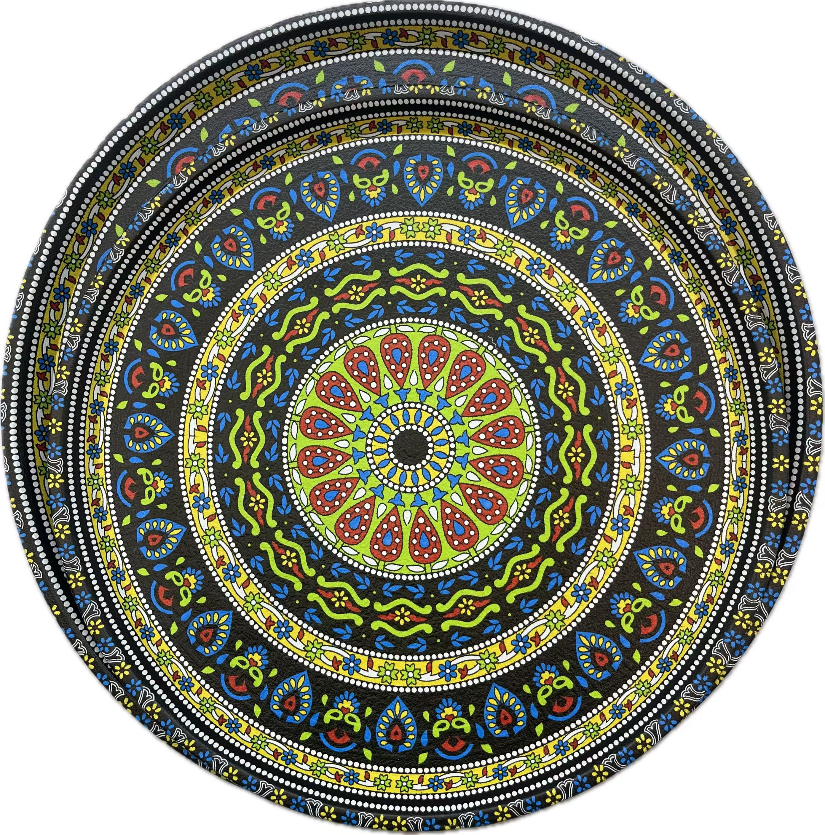 Cross-border foreign trade wholesale craft tray, auspicious pattern leather plastic aromatherapy tray, small tea tray, disc diameter 41cm