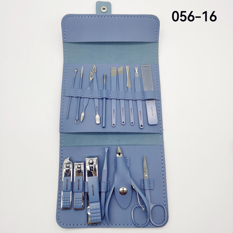 指甲刀套装美容套装美甲美妆工具修甲套装056-16件套品胜品牌指甲钳指甲剪眉夹修甲锉片修死皮耳挖斜口小钳子