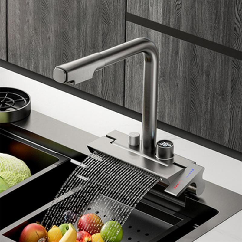 feiyu waterfall faucet washing basin sink internet celebrity sink single hole pull-out digital display kitchen faucet brass