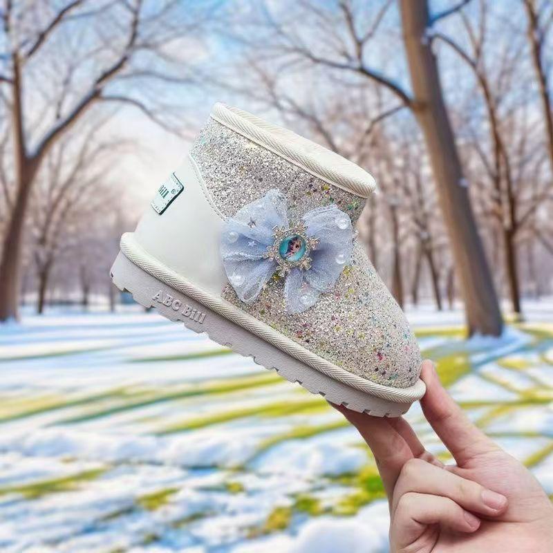 abc bill children's snow boots 24 new princess boots girls sequins cotton boots cotton ugg bow Specification drawing