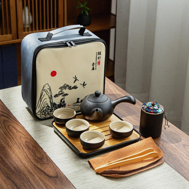 travel tea set suit ceramic quick cup one pot four cups tea set rabbit year gift ceramic outdoors convenient tea set