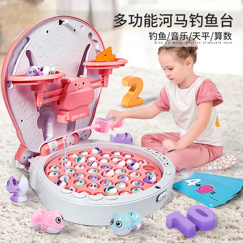 music hippo magnetic electric fishing table children's educational balance toy early childhood education brain counting boys and girls full figure