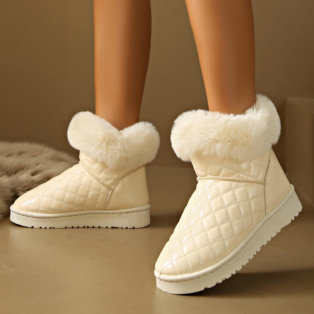 2023 new furry snow boots women's one-piece mid-calf waterproof cowhide fox fur ugg short boots snow boots women's