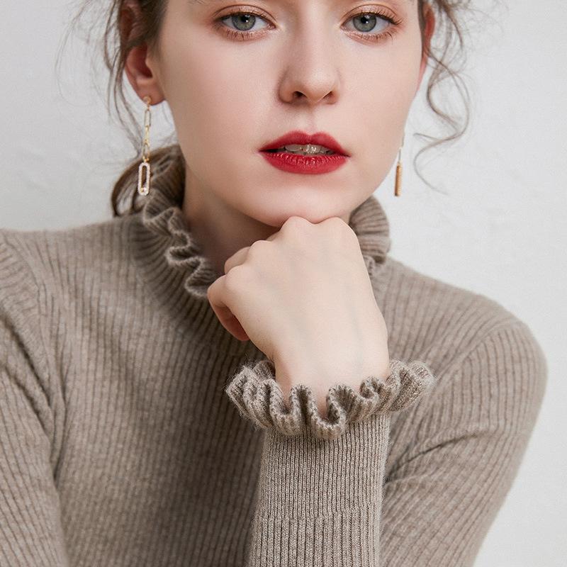 spring and autumn slim fit wooden ear half turtleneck sweater women's lace long-sleeved sweater women's pullover bottoming shirt inner wear