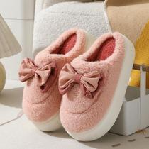 autumn and winter high heel platform plus cotton slippers women's home warm slippers waterproof non-slip home fluffy slippers outer wear
