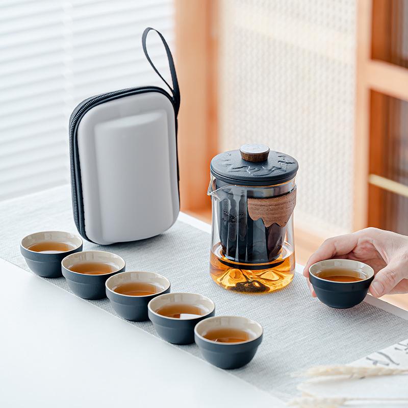 glass travel tea set portable quick cup outdoor kung fu tea cup japanese style teapot business gift mini set