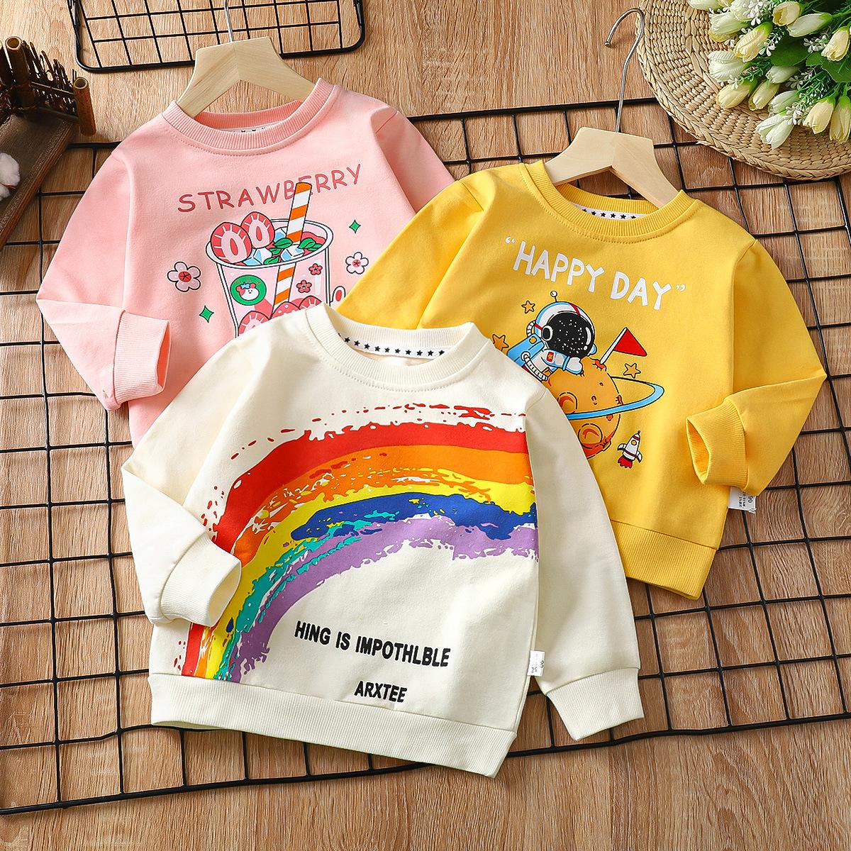 Children's Sweater 2024 Autumn Pure Cotton Boys and Girls Long Sve T-shirt Unlined Top Infants Baby Pullover