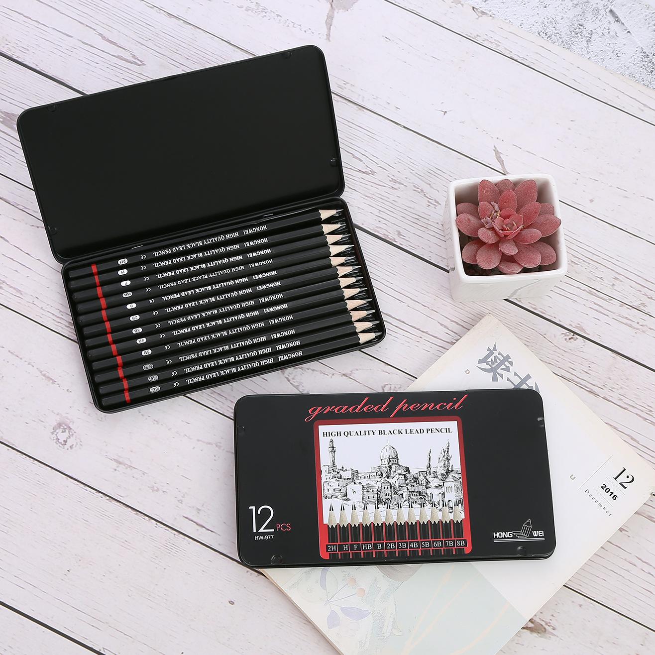 2h-8b Sketching Pencil Cross-Border Sketch Set 12 Iron Boxed Painting 2B Pencil Factory Direct Sales Sketch Pen